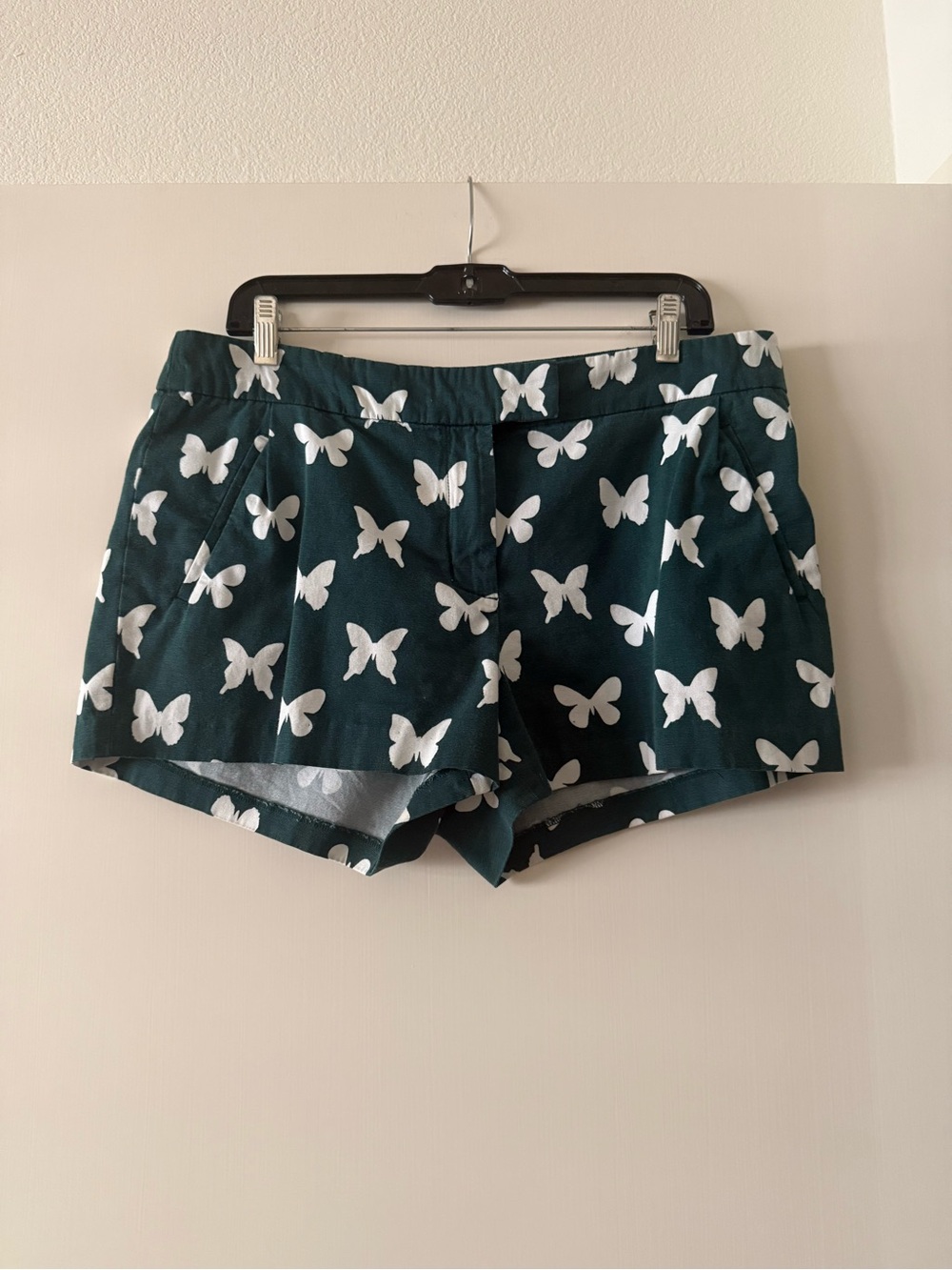 J. Crew Dark Teal Butterfly Print High-Waist Shorts